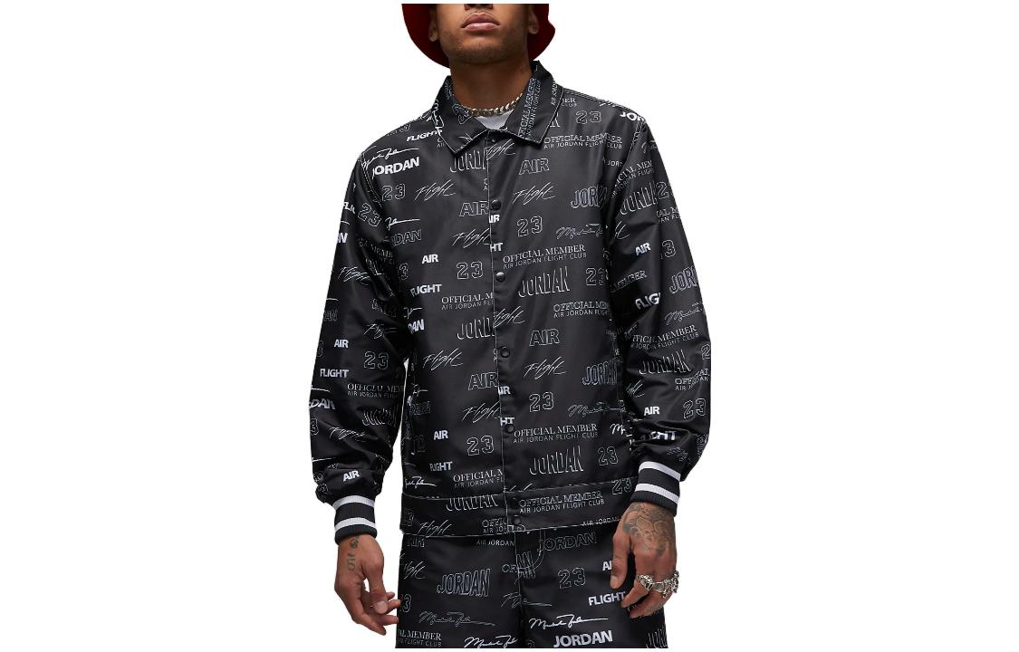 Jordan All-Over Letter Print Button-Up Jacket Black DX9738-045