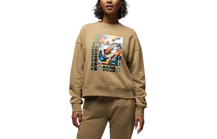 Jordan Artist Series by Jordan Moss Abstract Print Loose Sweatshirt Khaki Unisex FD7860-258