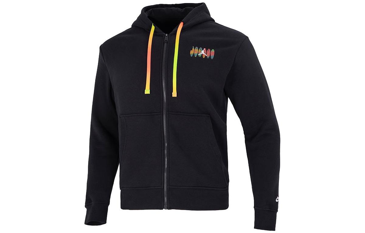 Jordan Black Hoodie with Kangaroo Pocket, Front Graphic, and Zip-Up Design DQ7565-010