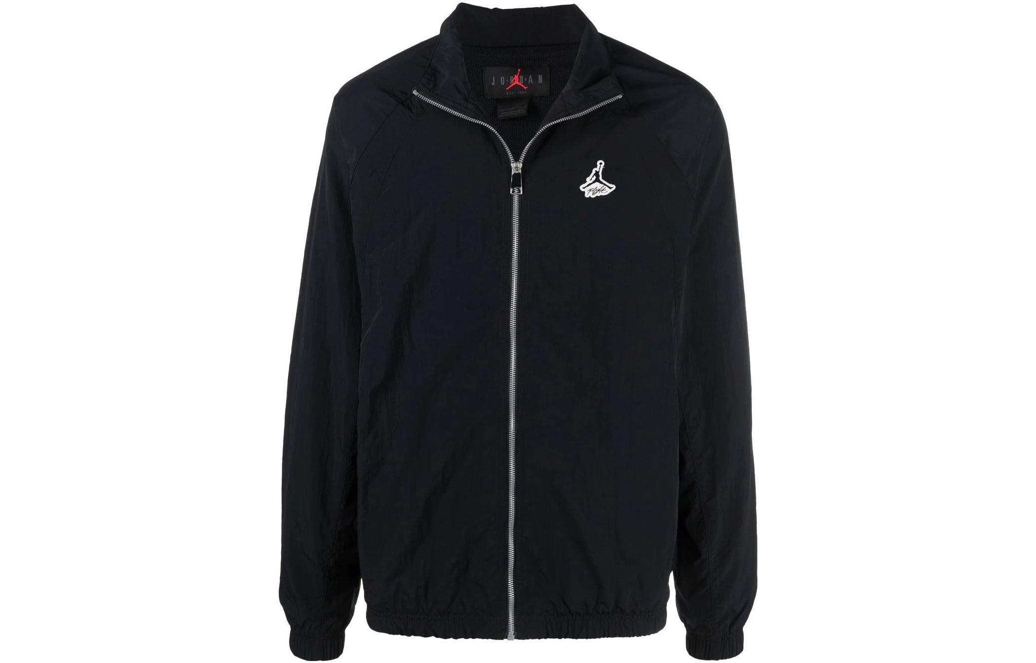 Jordan Black Track Jacket with Logo Print and Zippered Collar DH9037-010