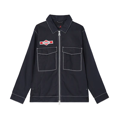 Jordan Black Utility Jacket with Letter Patch and Zip-up Collar DX0599-010