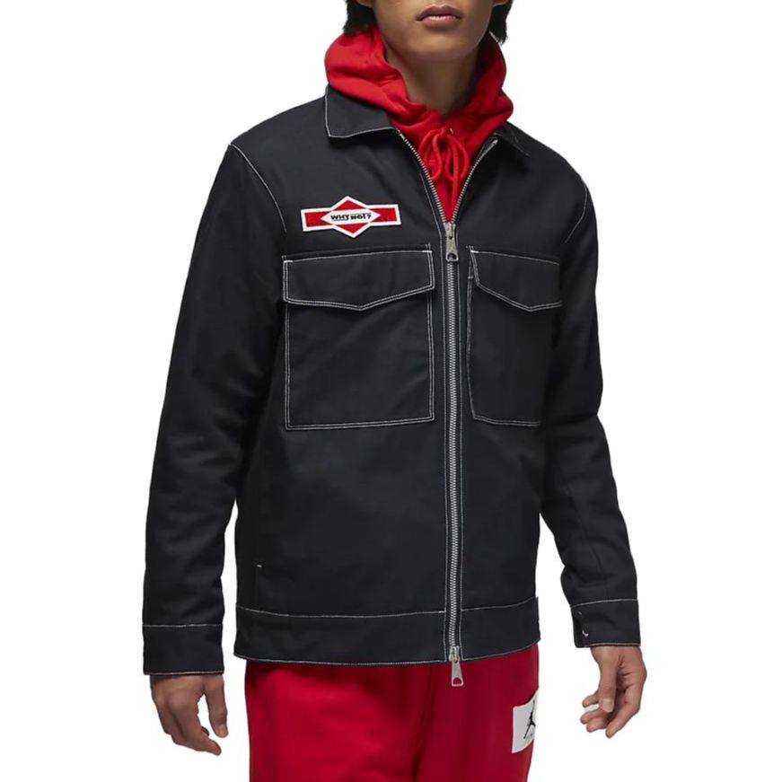 Order Jordan Black Utility Jacket with Letter Patch and Zip-up Collar DX0599-010