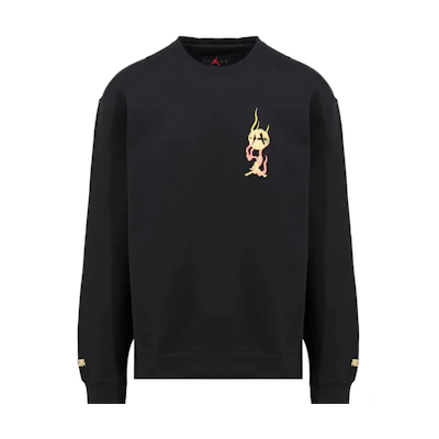 Jordan Brand Rui Hachimura Flame Logo Embroidered Black Long Sleeve Sweatshirt DV3127-010