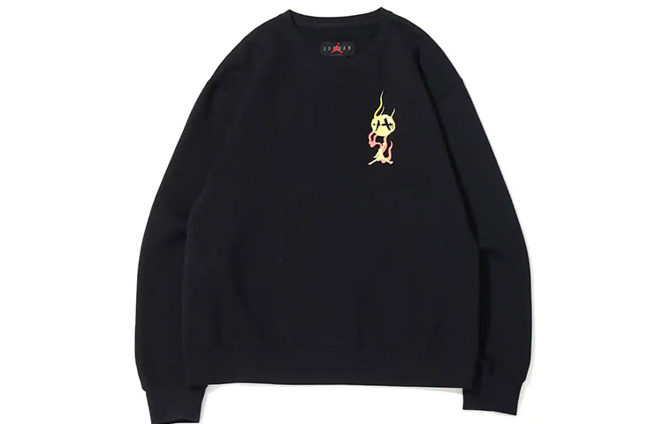 Jordan Brand x Rui Hachimura Flame Logo Embroidered Black Long Sleeve Crewneck DV3128-010
