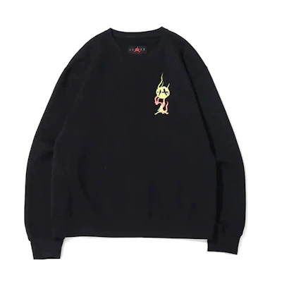 Jordan Brand Rui Hachimura Flame Logo Embroidered Black Long Sleeve Crewneck DV3128-010