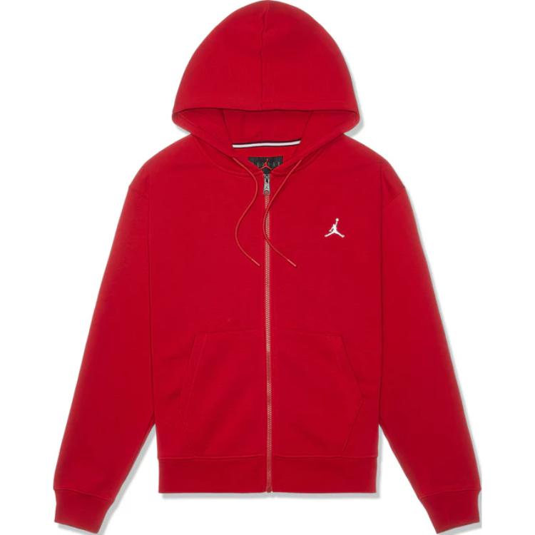 Jordan Brooklyn Essentials Full-Zip Fleece Hoodie Red Mens Gymwear Logo FJ7771-687