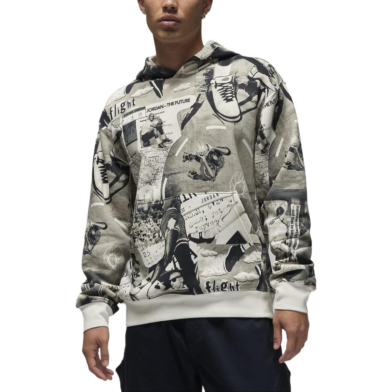 Jordan Brooklyn Fleece Printed Pullover Hoodie Grey Long Sleeve Sweatshirt FV7297-010