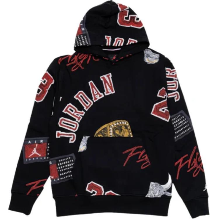 Jordan Brooklyn Fleece Pullover Hoodie Full Print Black FN4545-010