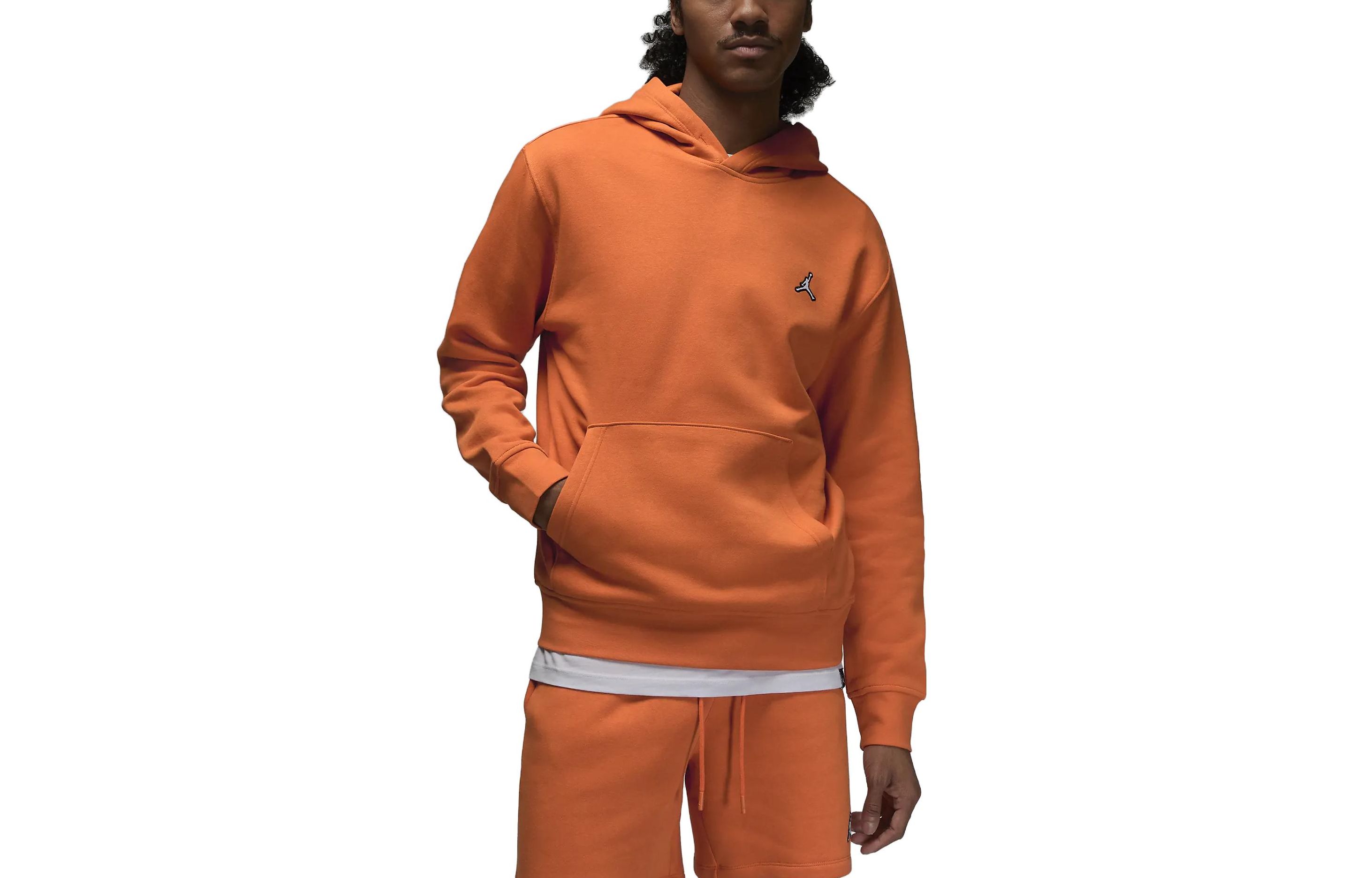 Jordan Brooklyn Fleece Solid Logo Embroidered Drawstring Hoodie Orange Mens DQ7466-847