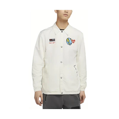 Jordan Cartoon Letter Earth Embroidery White Button-Up Jacket Long Sleeve CW4268-100