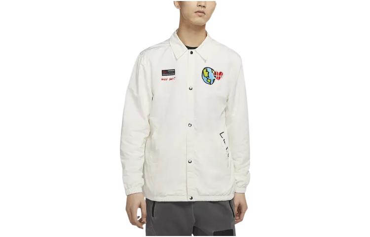 Order Jordan Cartoon Letter Earth Embroidery White Button-Up Jacket Long Sleeve CW4268-100