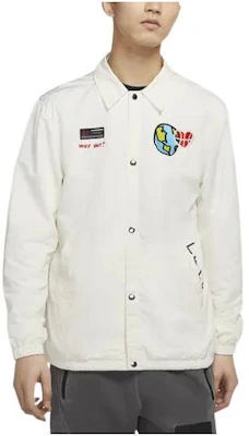 Jordan Cartoon Letter Earth Embroidery White Button-Up Jacket Long Sleeve CW4268-100 Order Jordan Cartoon Letter Earth Embroidery White Button-Up Jacket Long Sleeve CW4268-100
