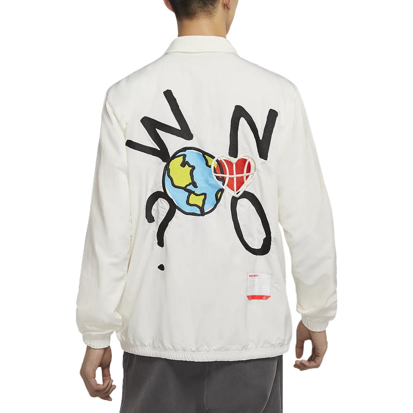 Shop Jordan Cartoon Letter Earth Embroidery White Button-Up Jacket Long Sleeve CW4268-100
