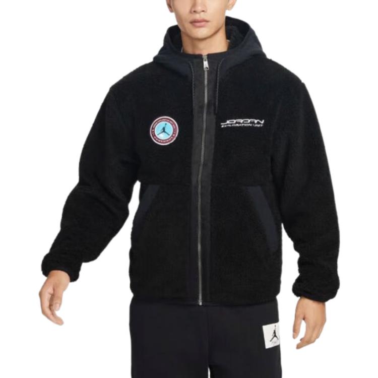 Shop Jordan DNA Fleece Hoodie Full-Zip Jacket Black Logo Patch Design FB1908-010