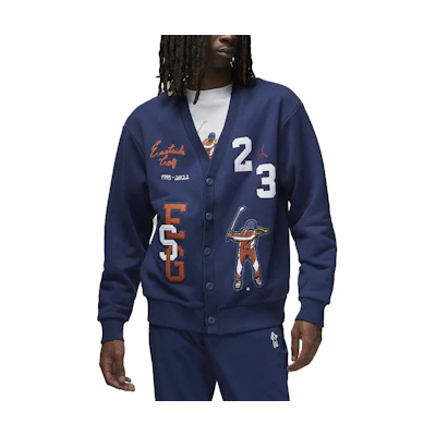 Jordan Eastside Golf Letter Patch Embroidered Knit Cardigan Navy Long Sleeve. DV5430-410