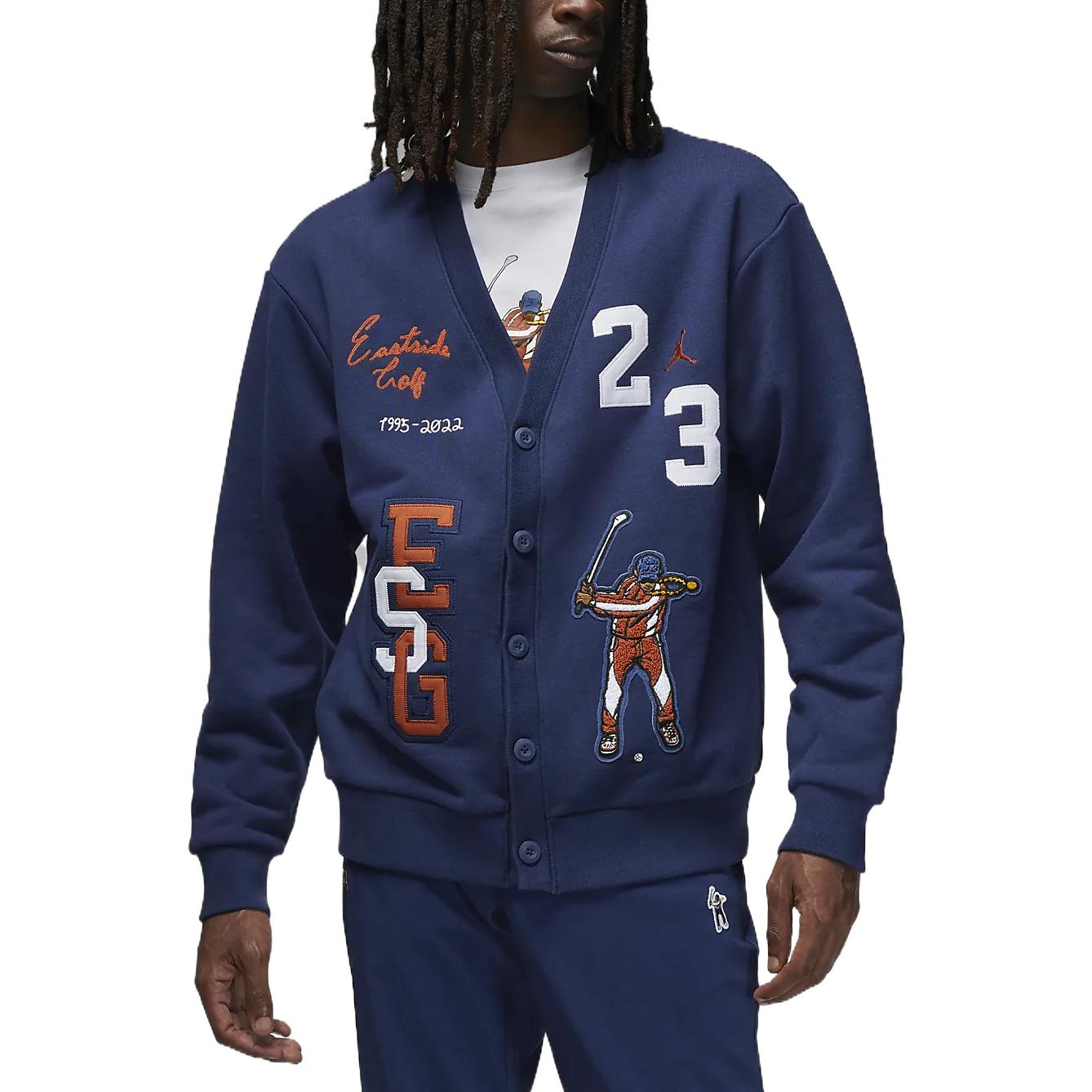 Order Chaqueta de punto azul marino Jordan Eastside Golf con parche bordado y manga larga. DV5430-410