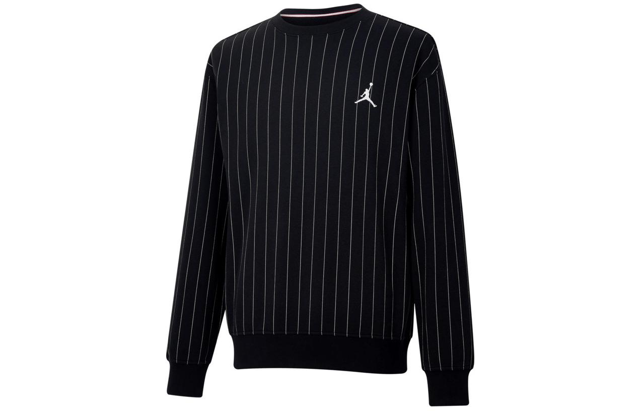 Jordan Embroidered Logo Striped Pullover Sweatshirt Black Casual Wear FN6355-010