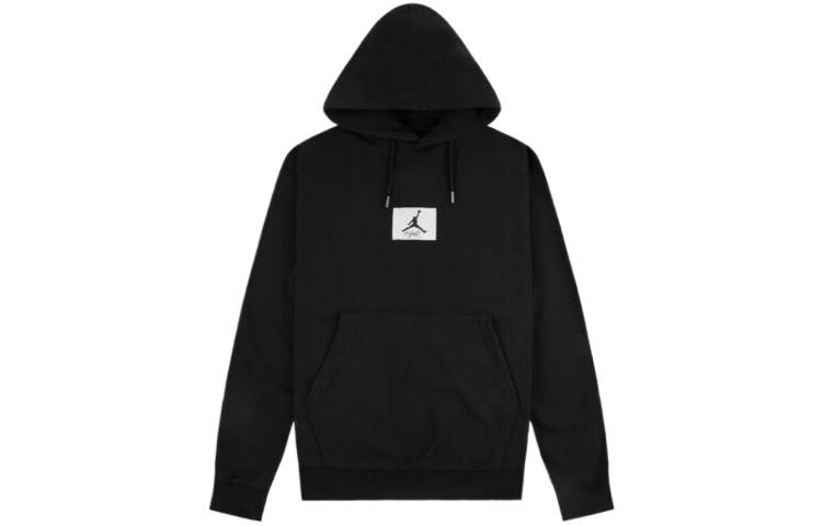 Jordan Essential Logo Patch Pullover Hoodie Black Long Sleeve Kangaroo Pocket DA9816-010