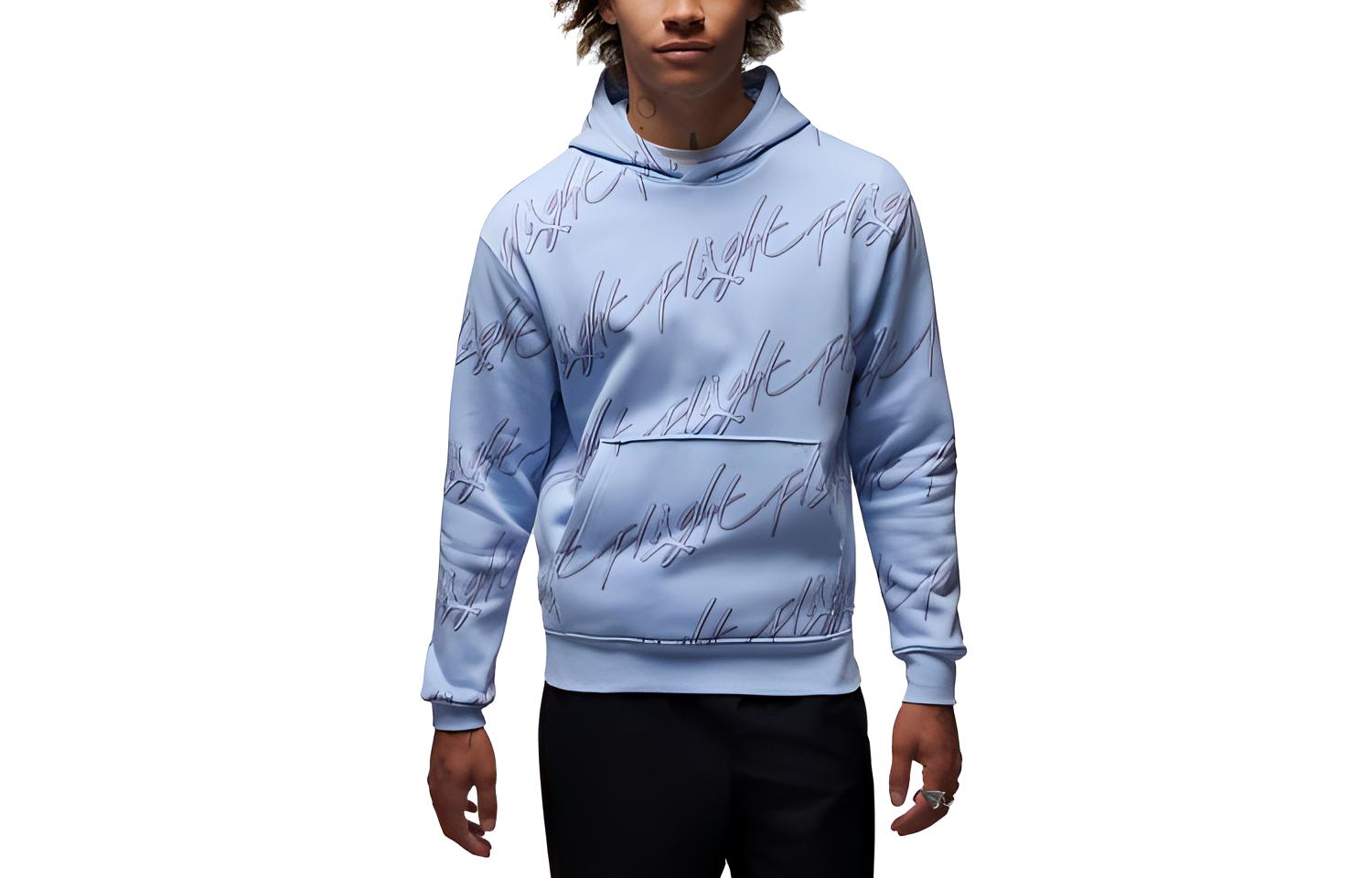 Jordan Essentials All-Over Logo Hoodie Sky Blue Menswear-American Style FB7318-425