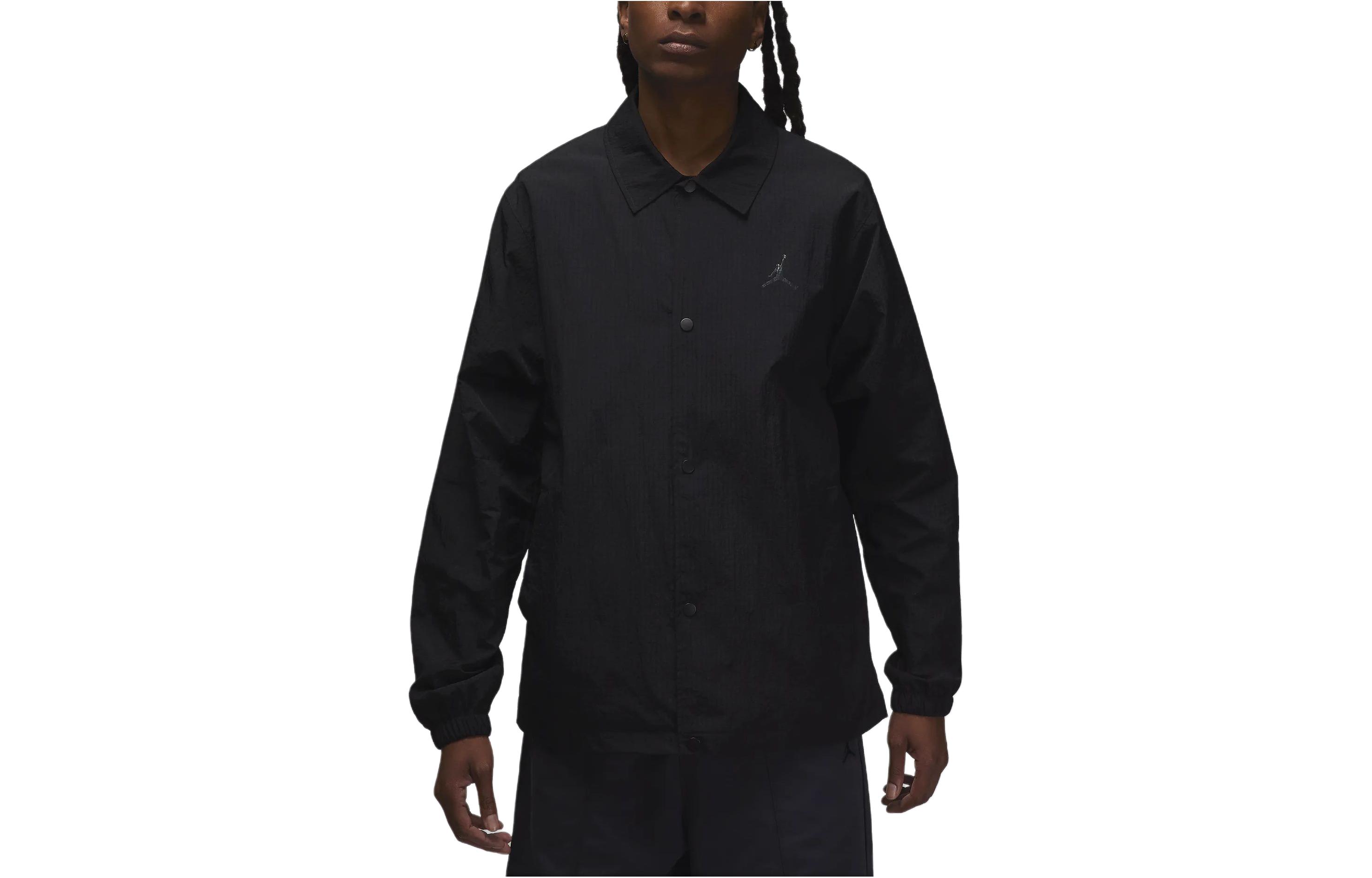 Jordan Essentials Coaches Jacket Black Single-Breasted Logo Print Long Sleeve FN4541-010