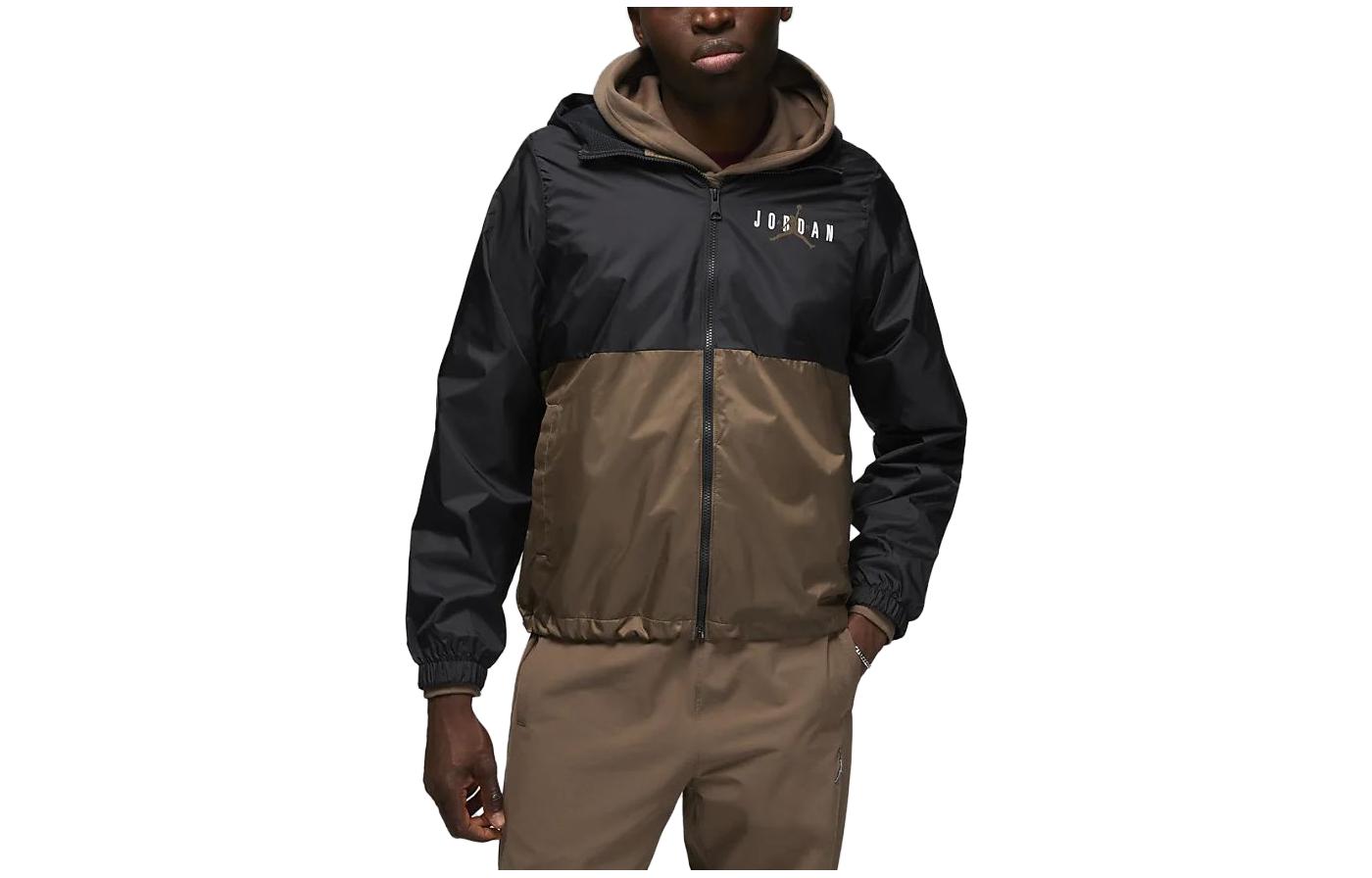 Jordan Essentials Colorblock Logo Printed Hoodie Jacket Black/Brown Men’s DV7650-485
