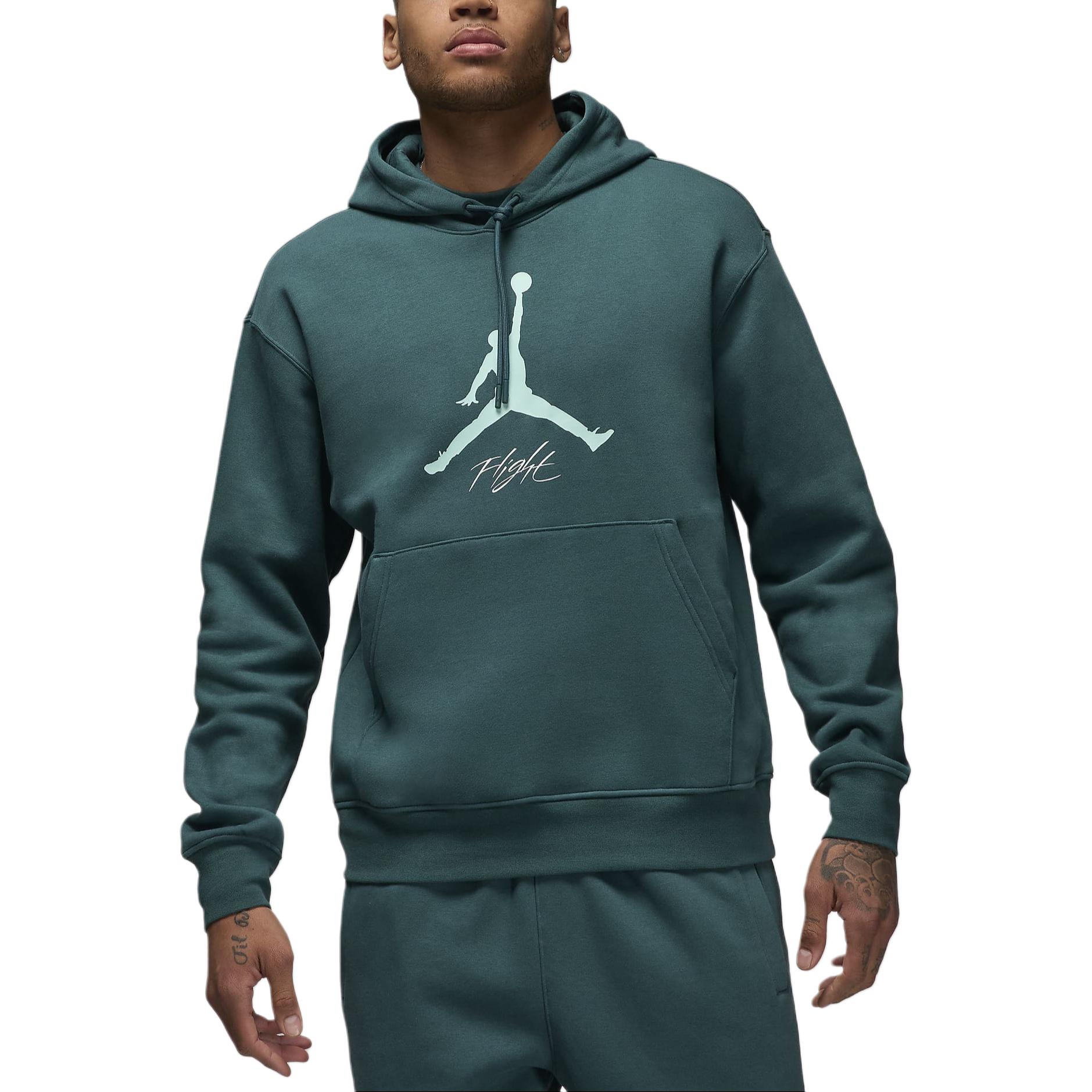 Jordan Essentials Fleece Hoodie Logo Print Oxidized Green Long Sleeve Pullover FD7545-366