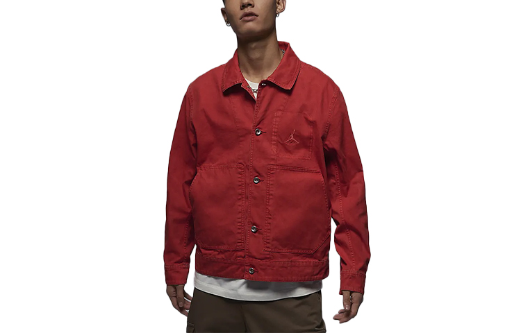 Jordan Essentials Lobster Red Polo Collar Button-Up Shirt Jacket () FN4528-604
