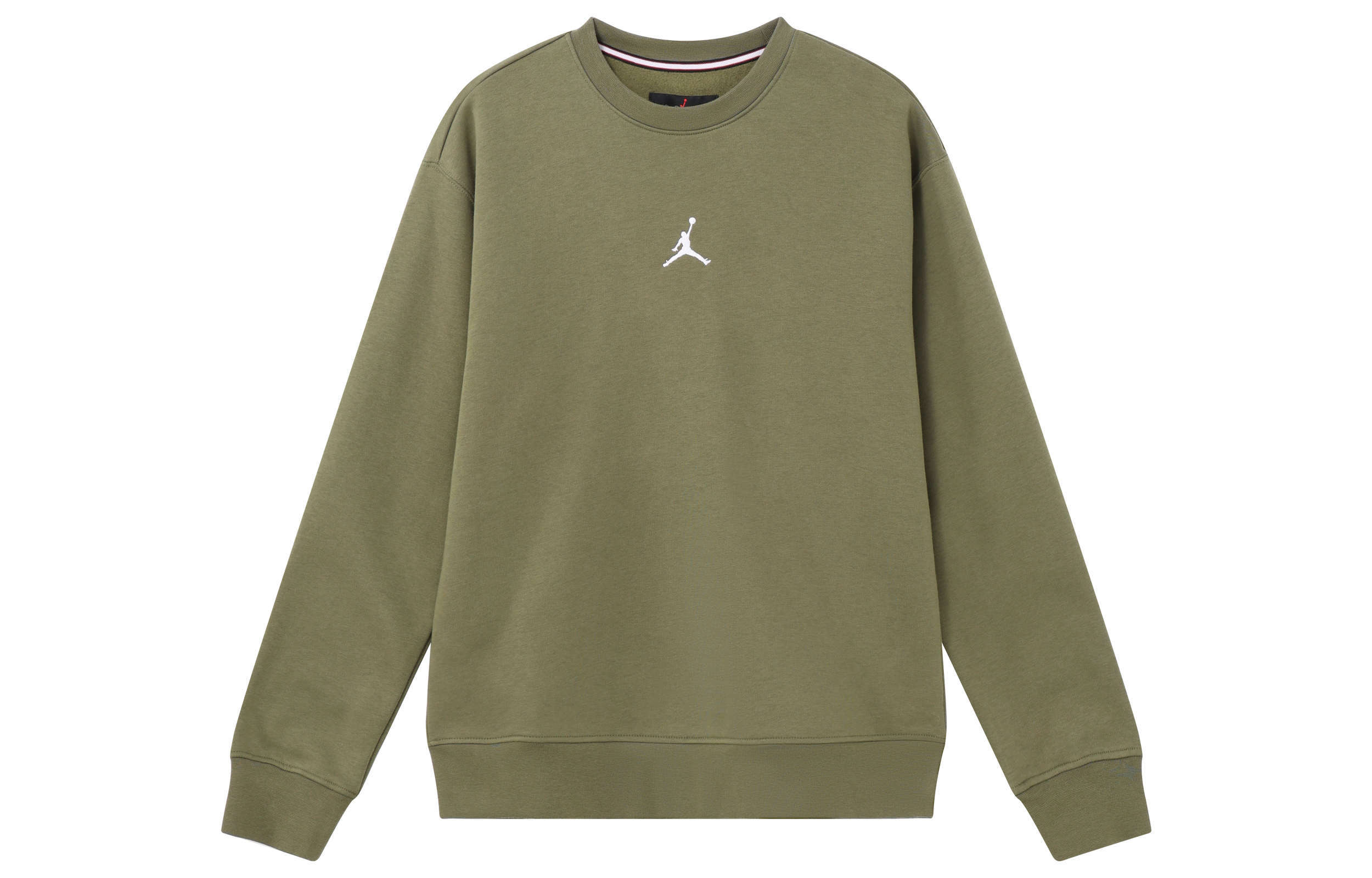 Jordan Essentials Logo Print Olive Green Fleece Pullover Crewneck Sweatshirt Men FV8451-222