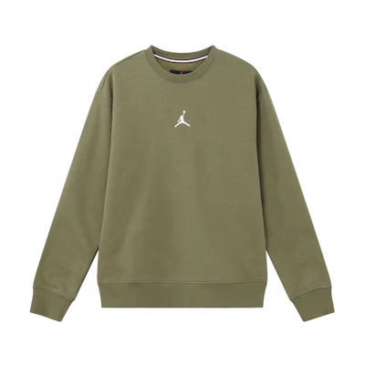Jordan Essentials Logo Print Olive Green Fleece Pullover Crewneck Sweatshirt Men FV8451-222