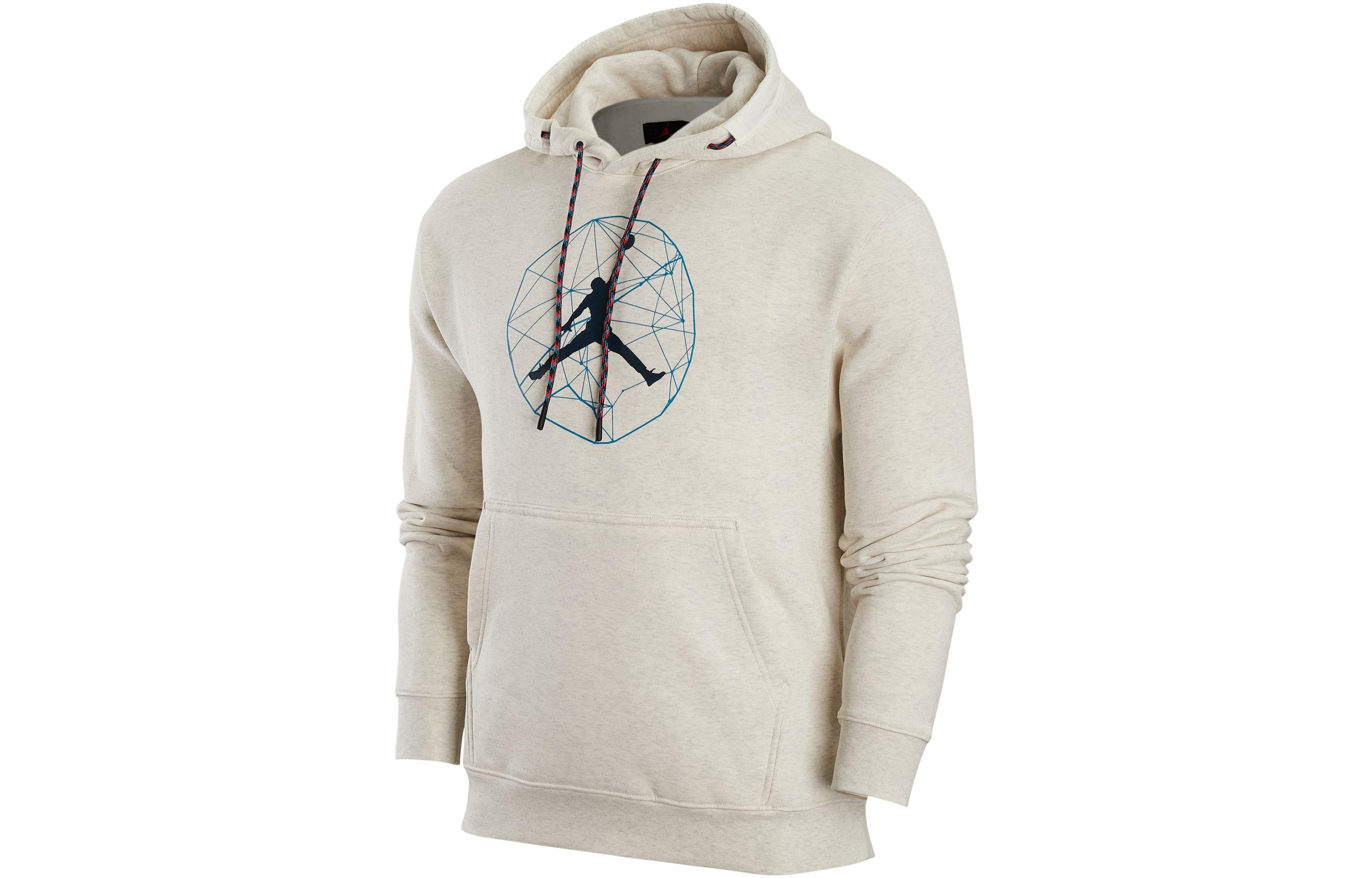 Jordan Essentials Logo Printed Drawstring Hoodie Oatmeal Long Sleeve DX6595-141