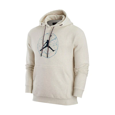Jordan Essentials Logo Printed Drawstring Hoodie Oatmeal Long Sleeve DX6595-141