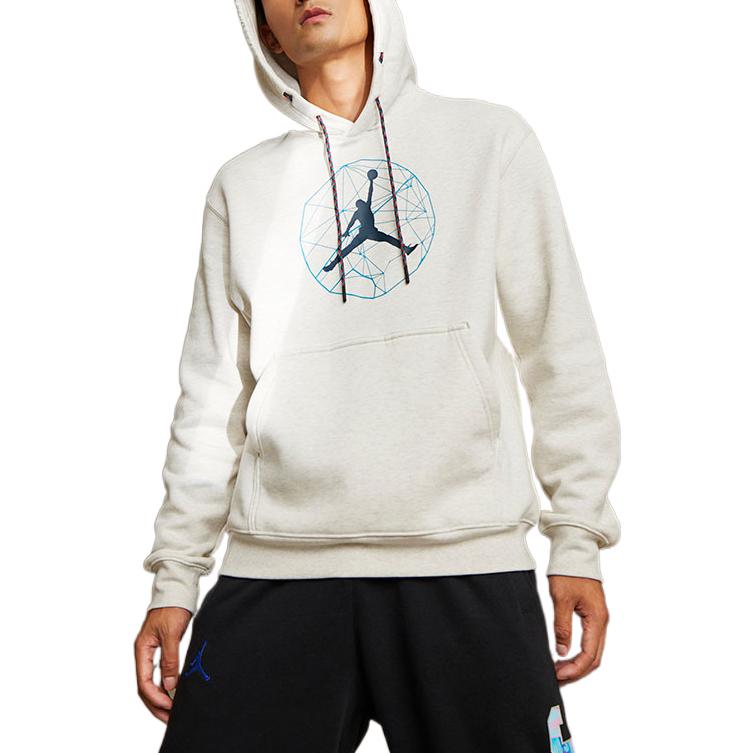 Jordan Essentials Logo Printed Drawstring Hoodie Oatmeal Long Sleeve DX6595-141 圖 5