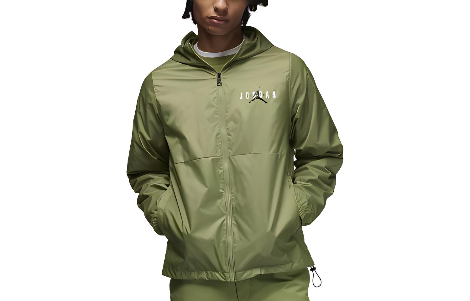 Jordan Essentials Logo Printed Hoodie Jacket Olive Green Men DV7650-340