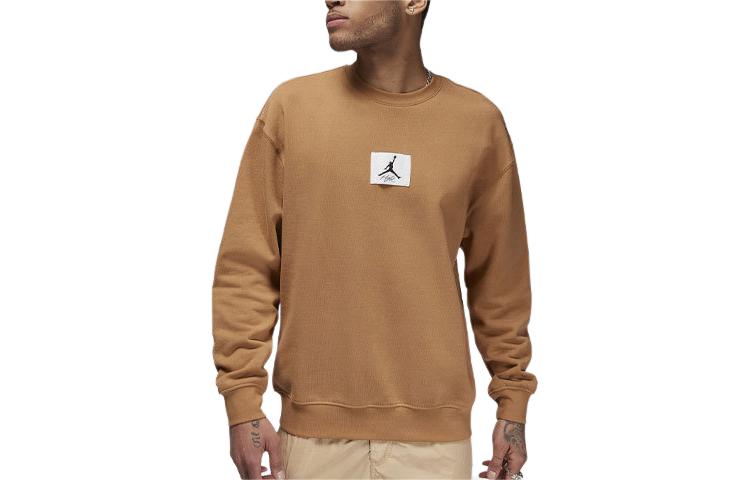 Jordan Essentials Logo Ribbed Crewneck Fleece Sweatshirt Khaki FB6932-231