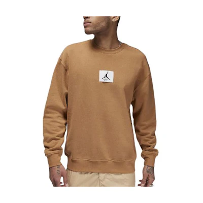 Jordan Essentials Logo Ribbed Crewneck Fleece Sweatshirt Khaki FB6932-231