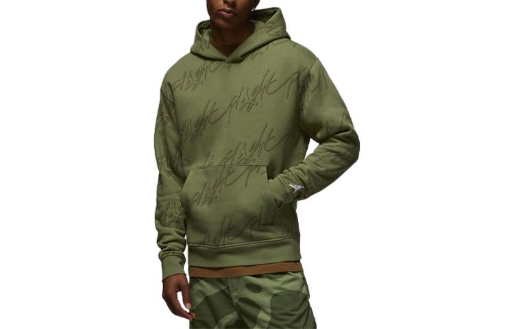 Jordan Essentials Olive Green Hoodie with All-Over Logo Print FB7318-340