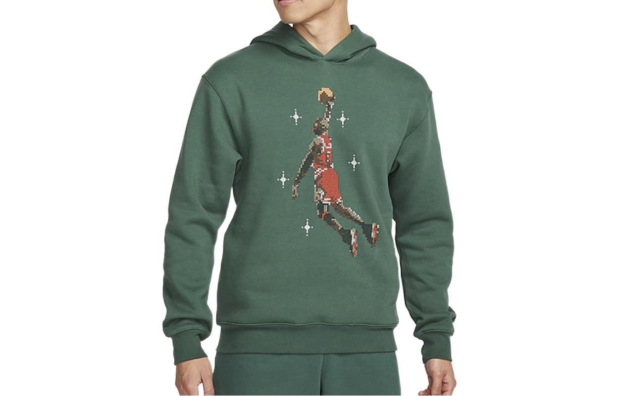 Jordan Essentials Retro Basketball Print Fleece Pullover Hoodie Green - DC9714-333