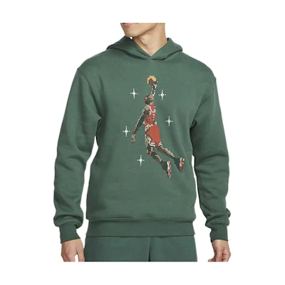 Jordan Essentials Retro Basketball Print Fleece Pullover Hoodie Green - DC9714-333