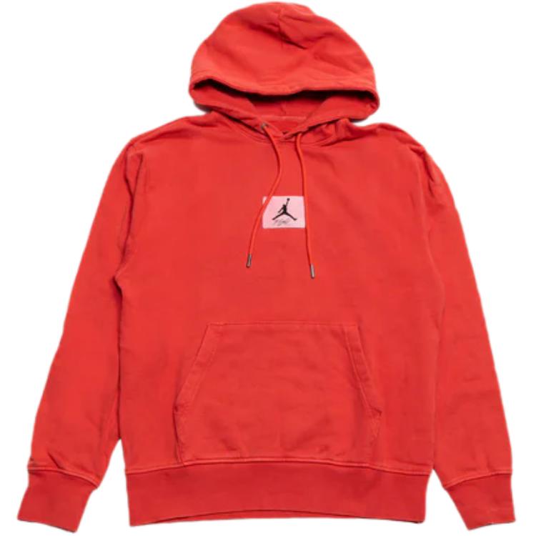 Jordan Essentials Washed Red Pullover Hoodie with Embroidered Logo Fleece FB7290-604