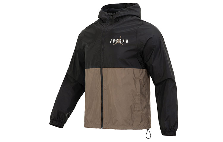 Jordan Essentials Woven Jacket Logo Print Colorblock Hooded Brown Black  DV7651-010
