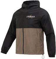 Jordan Essentials Woven Jacket Logo Print Colorblock Hooded Brown Black DV7651-010 Jordan Essentials Woven Jacket Logo Print Colorblock Hooded Brown Black DV7651-010