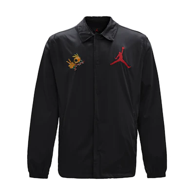 Jordan Flame Embroidered Loose Shirt Jacket Black Long Sleeve FJ7709-010