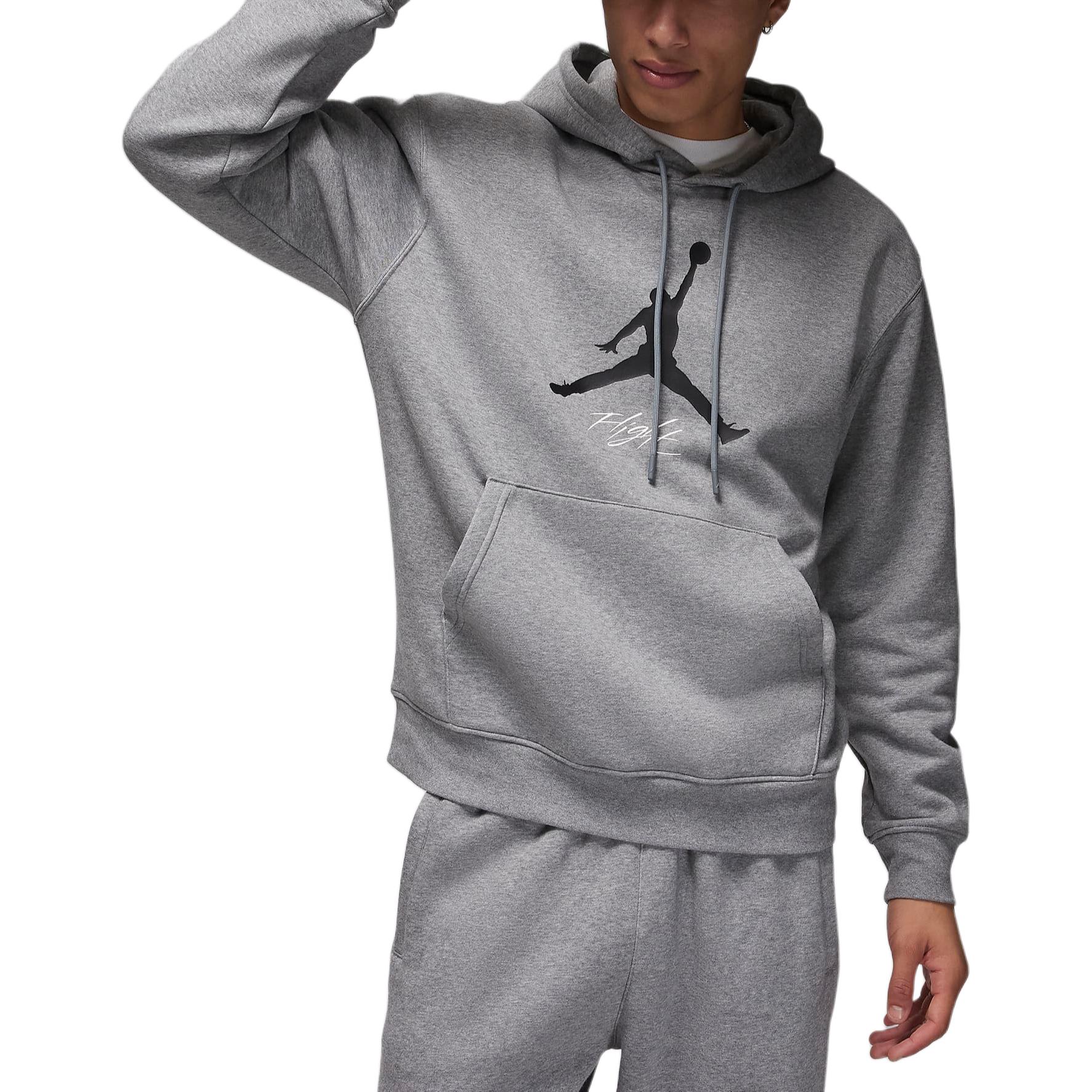 Jordan Fleece Hoodie Logo Print Carbon Grey Warm Casual Pullover FD7545-091