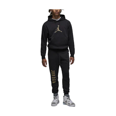 Jordan Fleece Pullover Hoodie Logo Print Oversized Unisex Black Sweatshirt FD7465-011