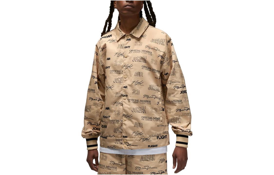Jordan Flight MVP All-Over Print Letter Collar Button Jacket Khaki DX9738-252