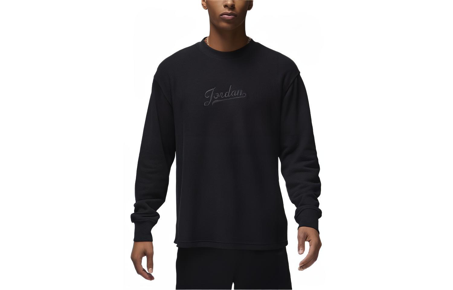 Jordan Flight MVP Alphabet Print Ribbed Crewneck Fleece Sweatshirt Black Mens FN4607-010