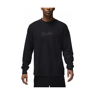 Jordan Flight MVP Alphabet Print Ribbed Crewneck Fleece Sweatshirt Black Mens FN4607-010