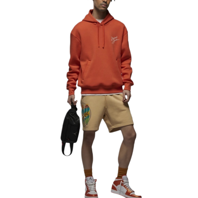 Jordan Flight MVP Logo Pullover Hoodie Light Grass Orange Fleece DV7577-817