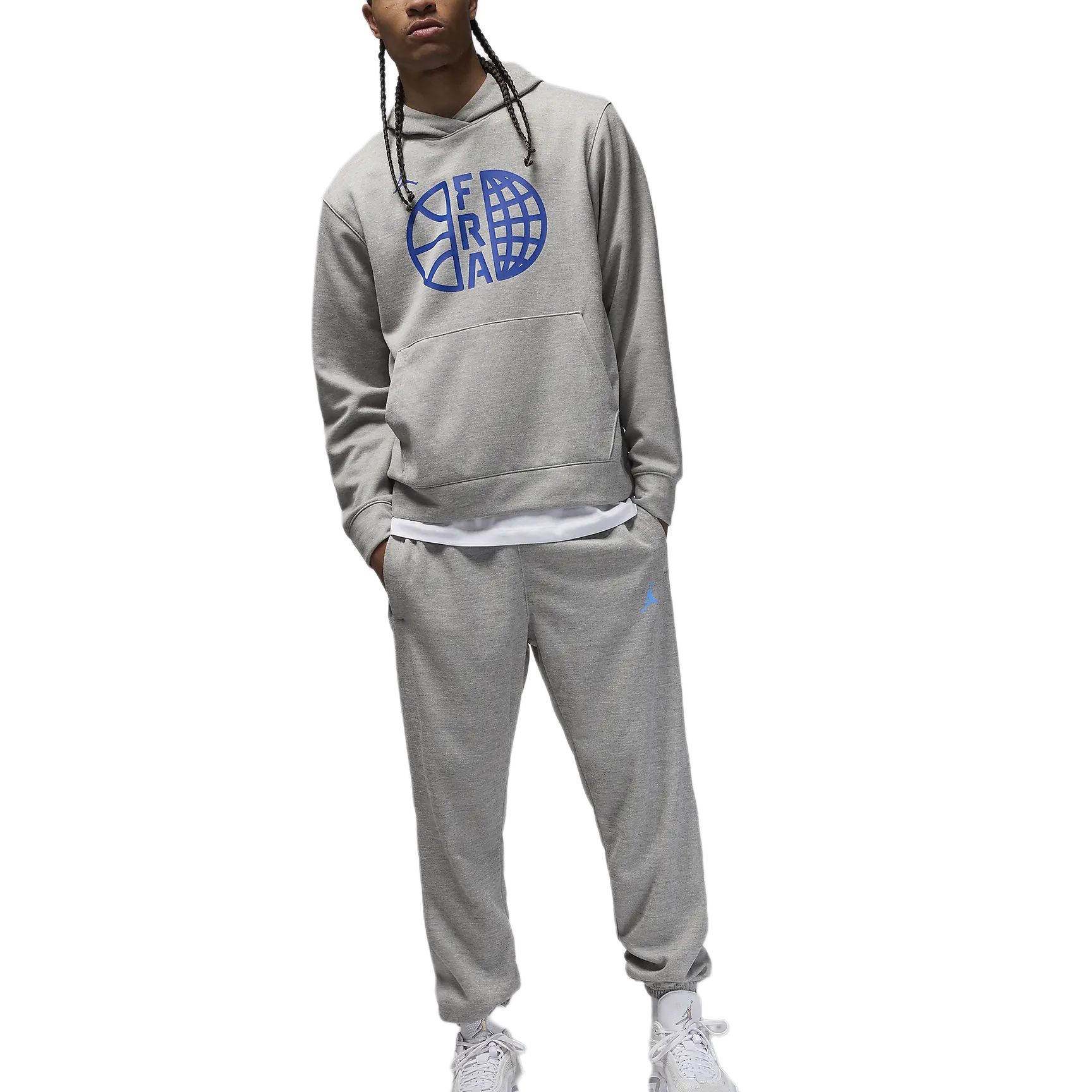 Jordan France Practice Loose Fit Hoodie Men’s Dark Heather Gray/Old Royal FQ0419-063