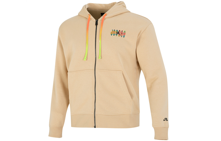 Jordan FW22 Letter Print Zip Hoodie Running Training Jacket Khaki Mens DQ7565-252